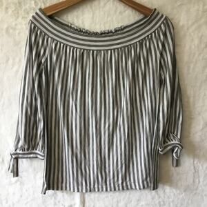 Max Studio Gray & White Striped Off-Shoulder Top